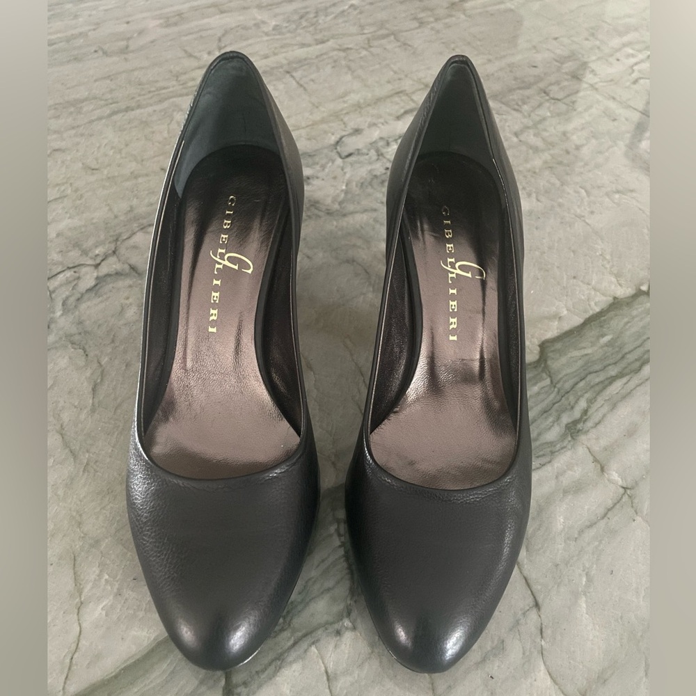 Gibellieri 3153 Vitello Bottalato Nero Black Leather Pumps Size 36